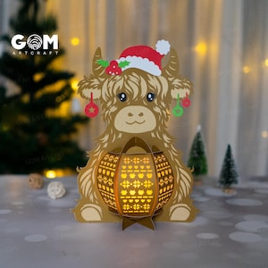 クリスマスの牛のランタン テンプレート - 牛のランタン SVG - DIY ランタン クリスマス オーナメント - クリスマス ペーパー カット - DIY クリスマス ペーパー ランタン