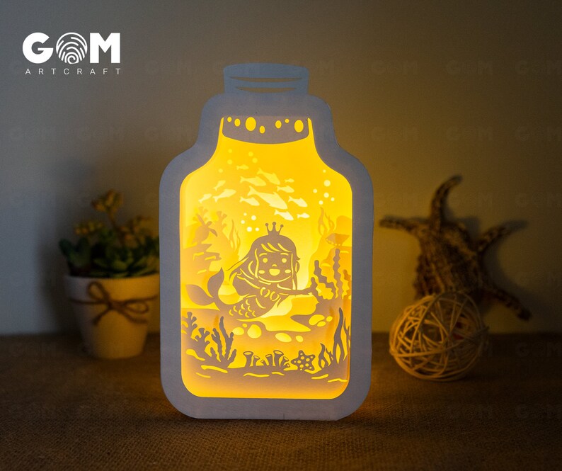 Mermaid Shadow Box - Papercut Mermaid Light Box - Paper Cut Template ...