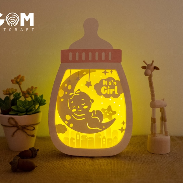 Baby Girls bottle Shadow Box SVG - Paper Cut Template - Light Box SVG File - DIY Paper Lanterns Baby Girls bottle Shadow Box SVG - Paper Cut Template - Light Box SVG File - DIY Paper Lanterns