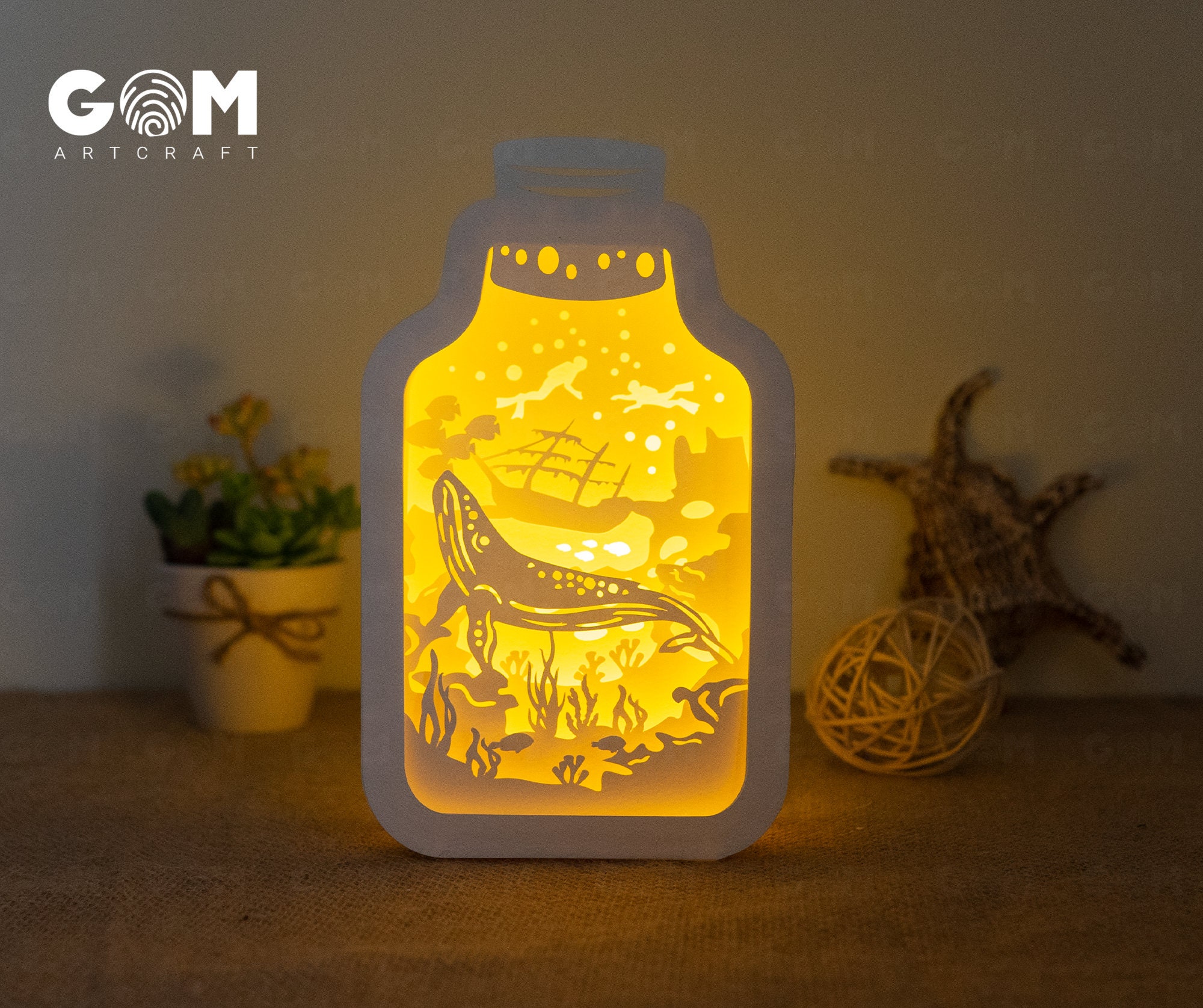 Ocean Whales Shadow Box - Papercut Whale Light Box - Paper Cut Template ...