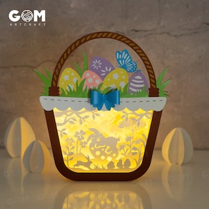 Oeuf de Pâques panier Shadow Box SVG - lanternes de lapin de Pâques - lanternes de Pâques en papier bricolage - oeuf de Pâques lanterne pour décorations de Pâques SVG