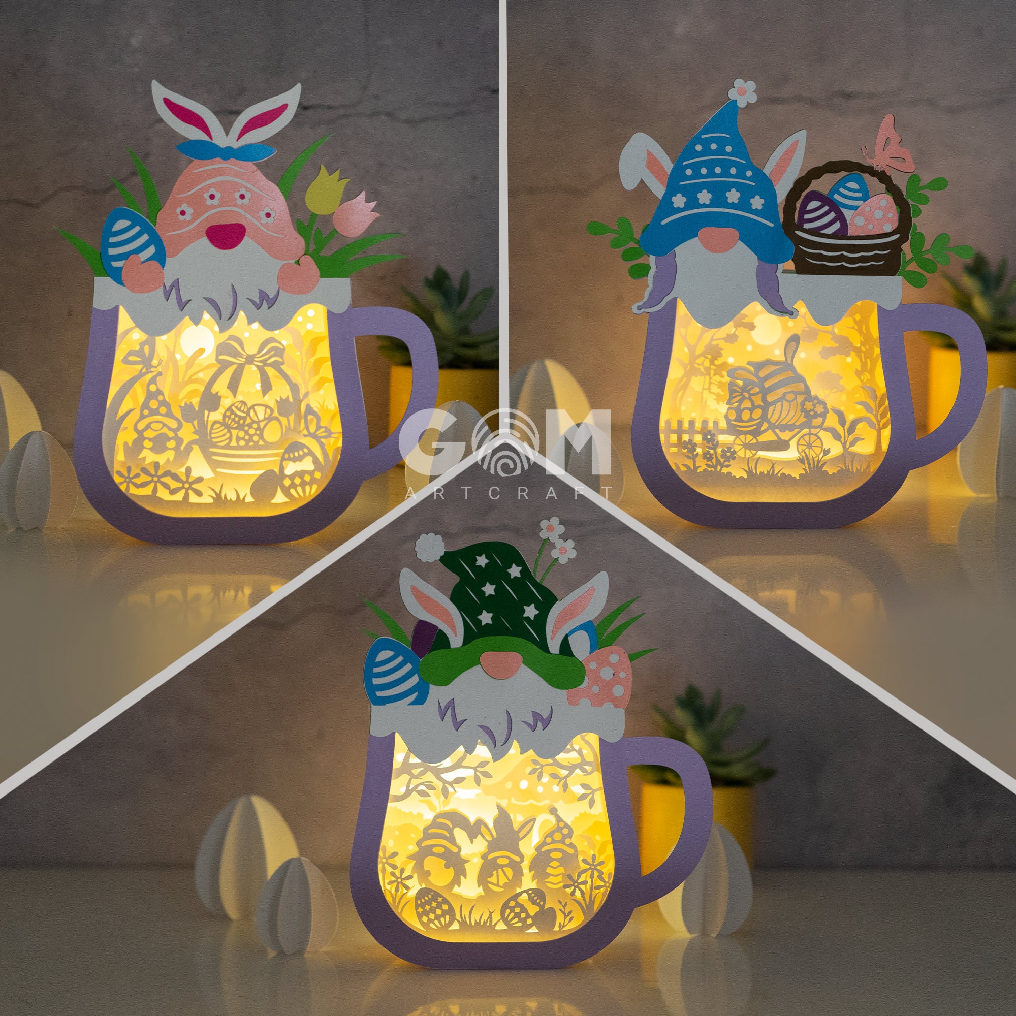 Pack 3 Easter Gnome Shadow Box - Easter Eggs Shadow Box SVG - Easter ...