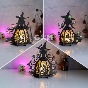 Set 3 modelli di lanterne da strega - Lanterna di Halloween fai da te in carta tagliata - Lanterna da strega per decorazioni di Halloween - Scatola luminosa in carta tagliata 3D per Halloween