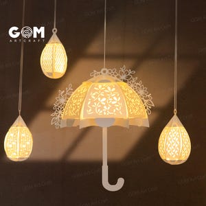 Umbrella Lantern And Water Drop SVG - Water Drop Lantern SVG - Umbrella Lantern Paper Cut - Lantern Paper Cutting Template