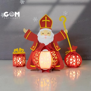 Lanterne Saint-Nicolas, lanterne Saint-Nicolas SVG, saints catholiques, décorations de Noël lanterne bricolage, modèle de papier découpé pour Noël