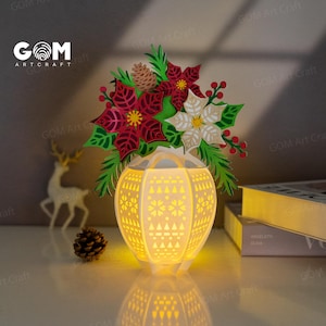 Modèle de lanterne de vase de Noël, décorations de Noël lanterne bricolage, gabarit découpé en papier pour Noël, lanternes en papier pour Noël