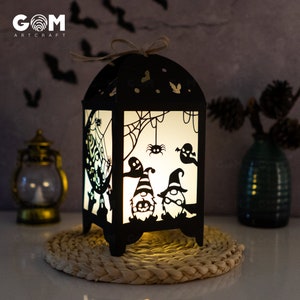 Gnome Halloween Lantern Template SVG Happy Halloween Light Box SVG File ...