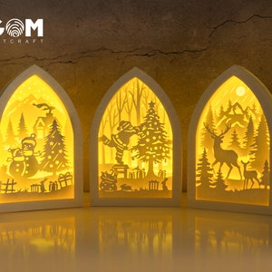 Combo 3 Items Merry Christmas Dome Shadow Box - Merry Christmas - Paper Cut Template - Light Box SVG File - DIY Paper Lanterns