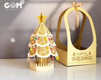 Arbre de Noël SVG, boîte-cadeau, modèle découpé en papier bricolage (téléchargement numérique)
