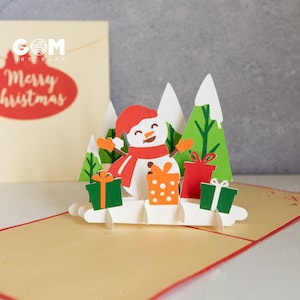 Modelo de cartão pop-up de boneco de neve de Natal - Cartão pop-up de Natal SVG - Boneco de neve pop-up SVG - Cartão pop-up faça você mesmo para o Natal