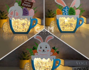 Pack 3 Bunny Cup Shadow Box 3 SVG - DIY Paper Easter Lanterns - Easter Egg Lantern for Easter Decorations SVG - Easter Eggs Shadow Box