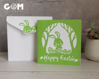 Easter Card template - Bunny and Eggs pop-up card template - Easter pop up SVG - 3D paper craft