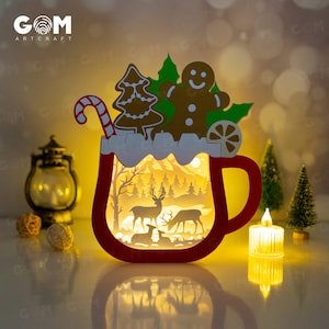 Hot Cocoa Shadow Box SVG - Ginger Pie - Merry Christmas Paper Template SVG - DIY Lightbox Christmas Ornaments - Xmas Paper Cutting Template