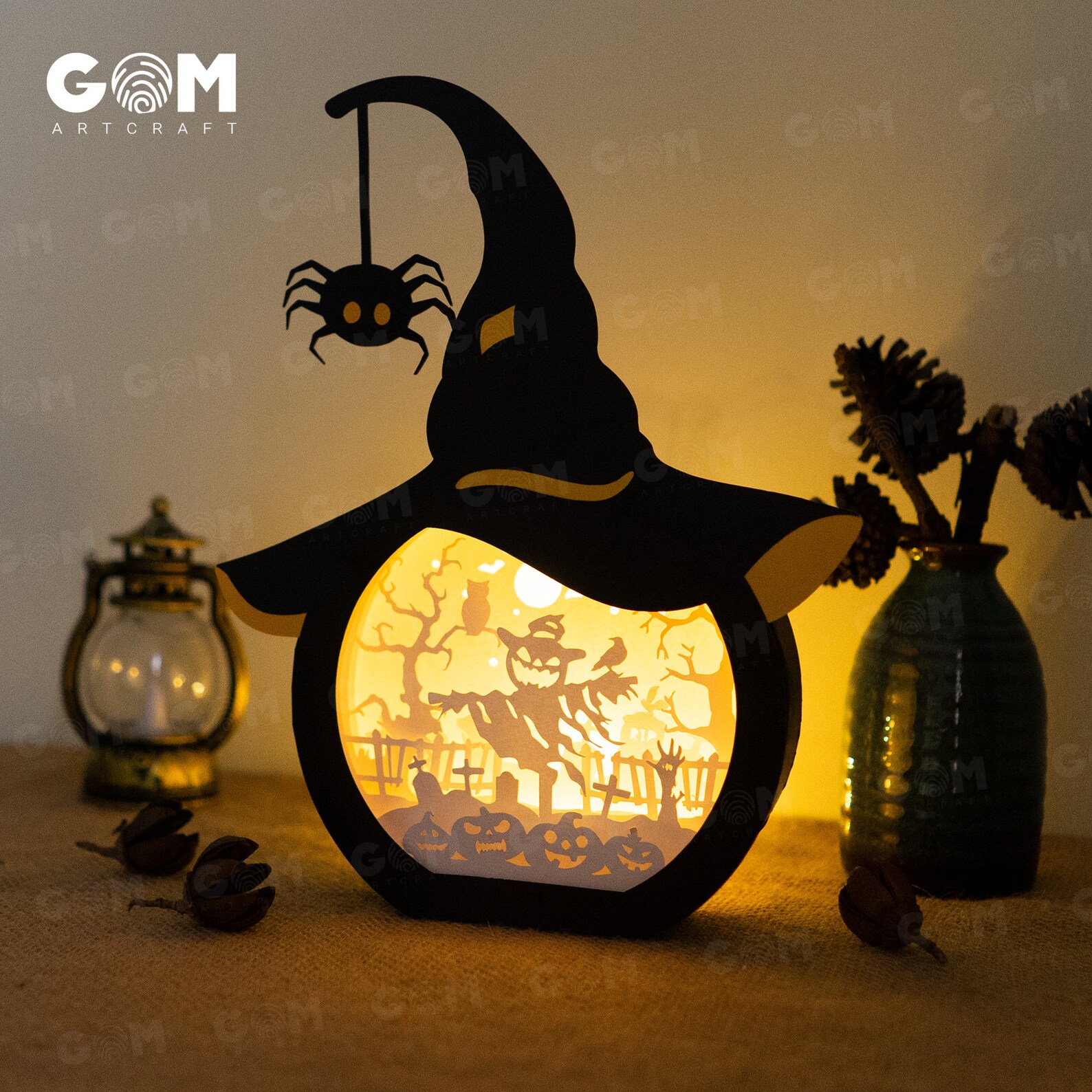 Halloween Straw Man Shadow Box Template - Pumpkin Lantern SVG (digital ...