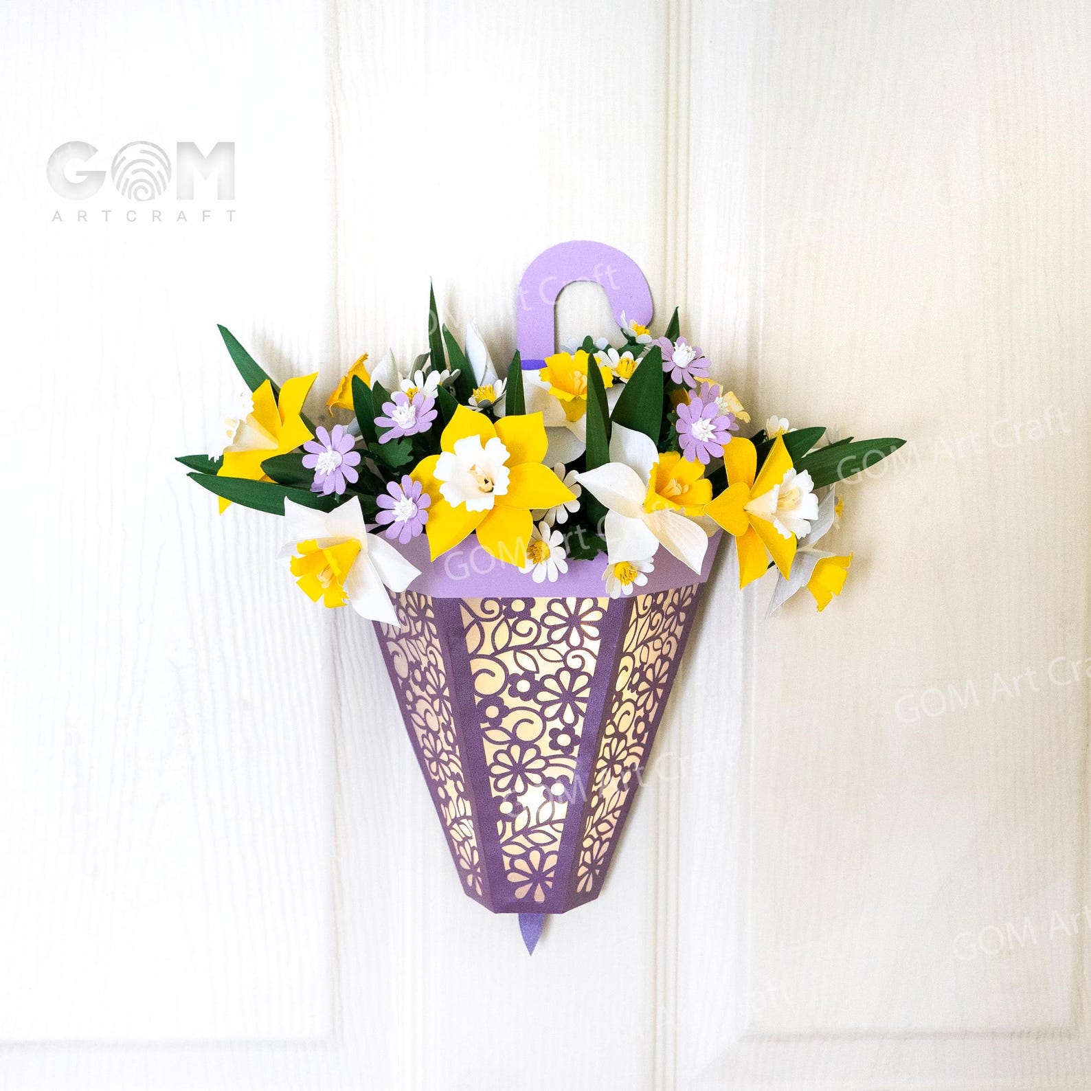 Umbrella Daffodil Flower Lantern Template, Spring Paper Cutting SVG ...