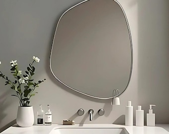 Asymmetrical Custom Size Mirror - Irregular Unique Modern Wood Wall Mirror - Aesthetic Bathroom or Bedroom Luxury Decorative Large Mirror