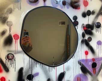 Asymmetrical Round Mirror  - Irregular Circle Mirror - Aesthetic Wall Mirror -  Wall Black Framed Mirror - Bathroom Unique Mirror
