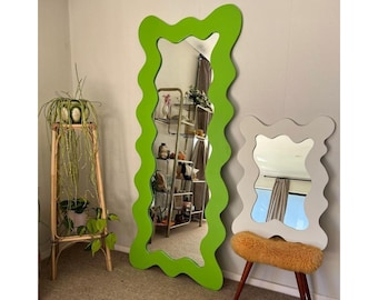 Wavy Floor Long Asymmetrical Mirror - Irregular Tall Mirror - Full Length Mirror - Squiggle Large Mirror - Curvy Full Length Arch Mirror