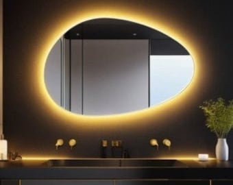 Water Drop Asymmetrical Led Mirror - Bathroom Led Light Wall Hanging Mirror - Bedroom  Luxury Wall Mirror - Modern Oval Led Shape Mirror
