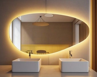 Asymmetrischer LED-Spiegel für Badezimmer – Wassertropfen-LED-Licht-Wandbehang-LED-Spiegel – Schlafzimmer-Lichtspiegel – unregelmäßig geformter LED-Spiegel
