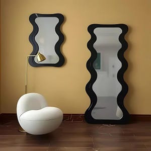 Full Length Wavy Floor Mirror - Full Body Custom Color Squiggle Mirror - Large Irregular Wiggle Mirror - Tall Curvy Bedroom Mirror Decor