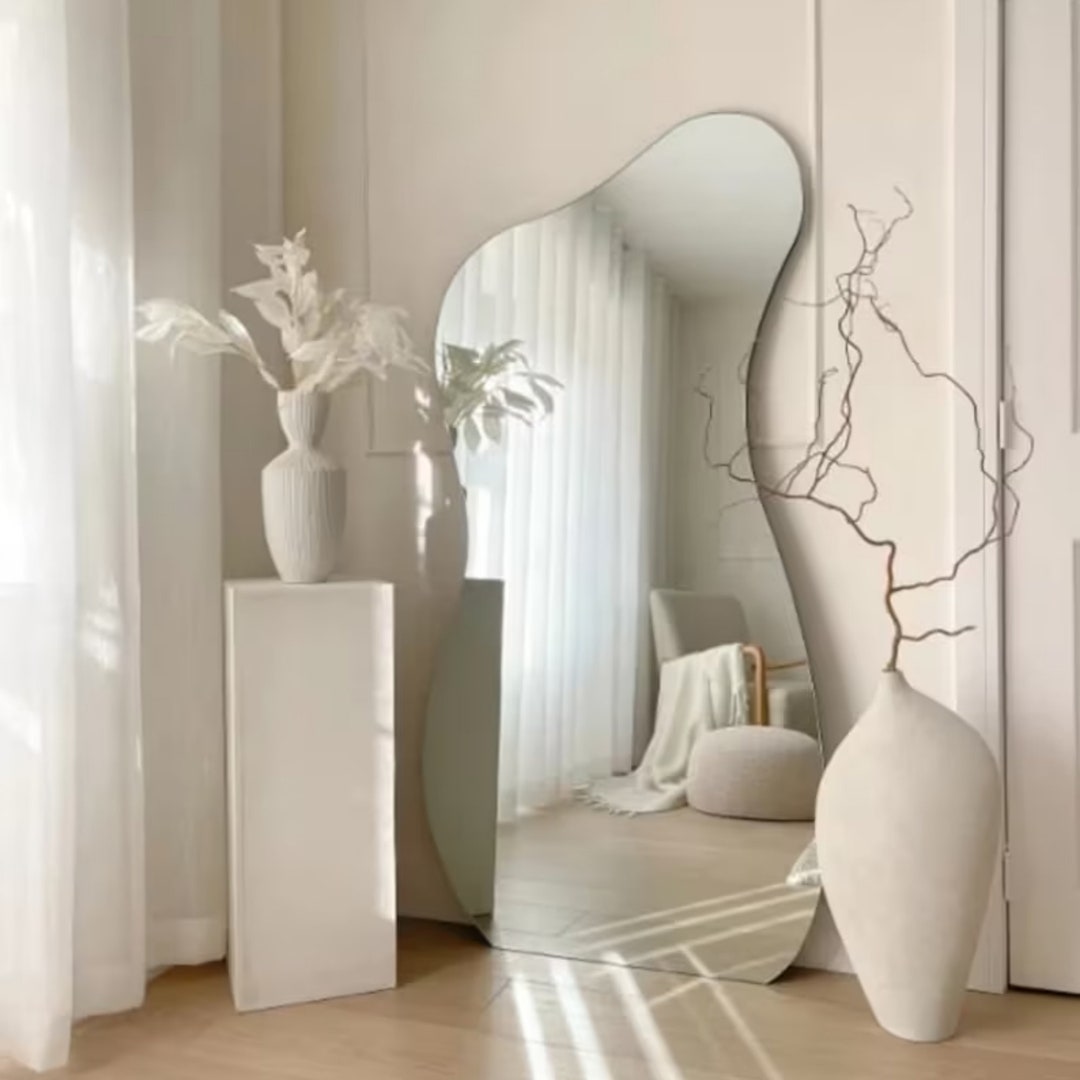 Asymmetrical Full Length Mirror - Long Wavy Full Body Mirror - Bedroom