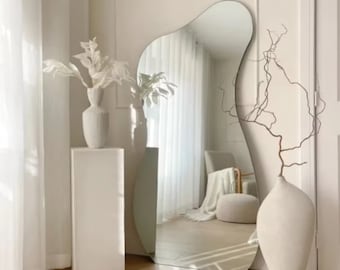 Asymmetrical Full Length Floor Mirror – Wavy Design, Bedroom Decor