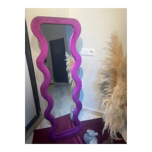 Full Length Wavy Velvet Mirror - Floor Wave Fabric Mirror - Long Irregular Mirror - Asymmetrical Mirror - Large Squiggle Mirror -Tall Mirror