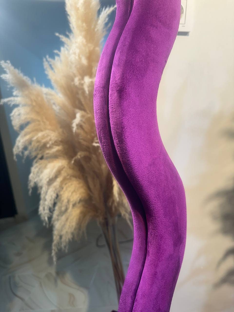 Full Length Wavy Velvet Mirror Floor Wave Fabric Mirror Long Irregular ...