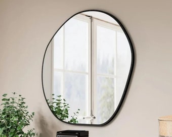 Irregular Wall Hanging Mirror -  Unique Raund Mirror  -  Assymetrical Bathroom Mirror  -  Modern Bedroom Mirror  -  Decorative Raund Mirror