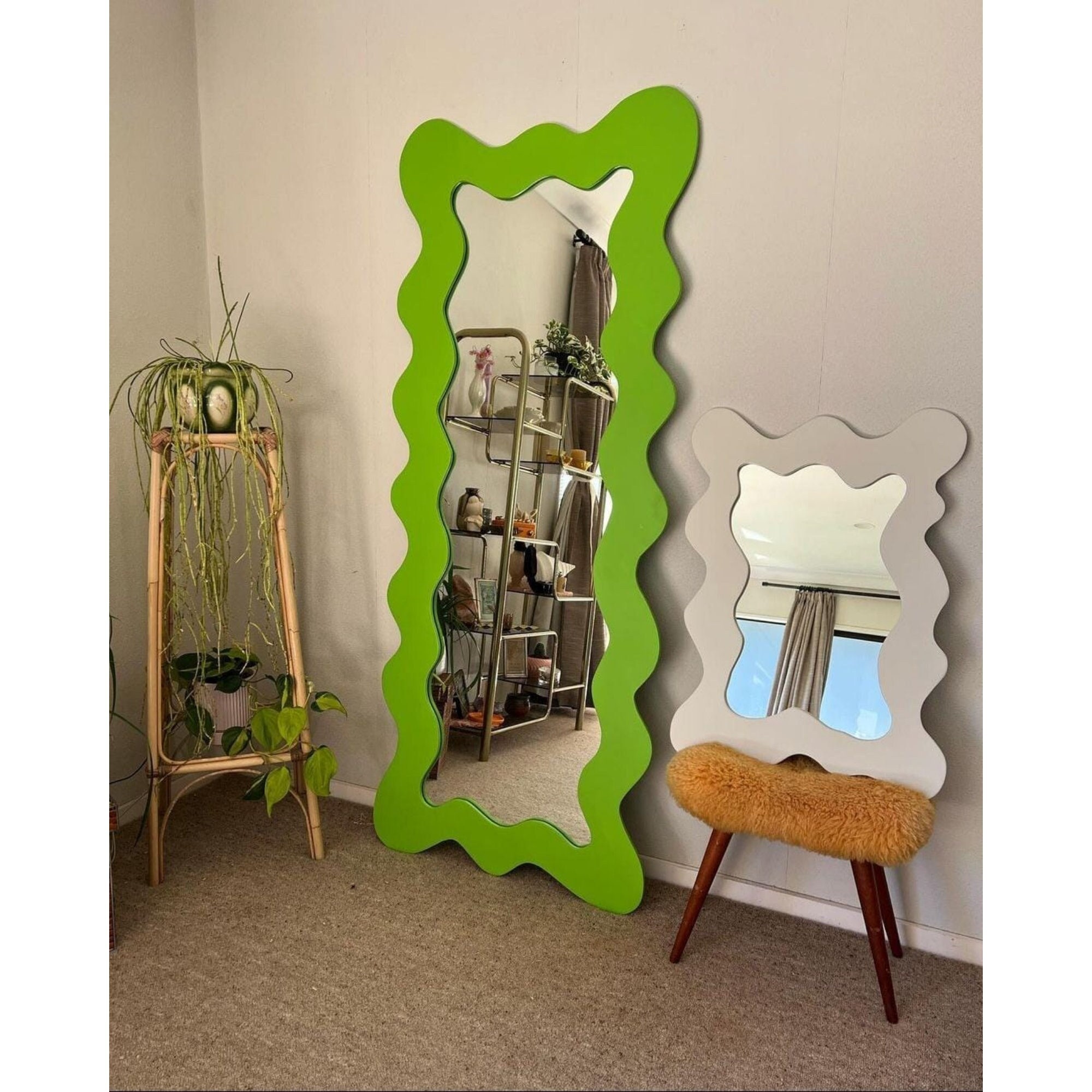 Wavy Floor Long Asymmetrical Mirror - Irregular Tall Mirror - Full Length Mirror - Squiggle Large Mirror - Curvy Full Length Arch Mirror