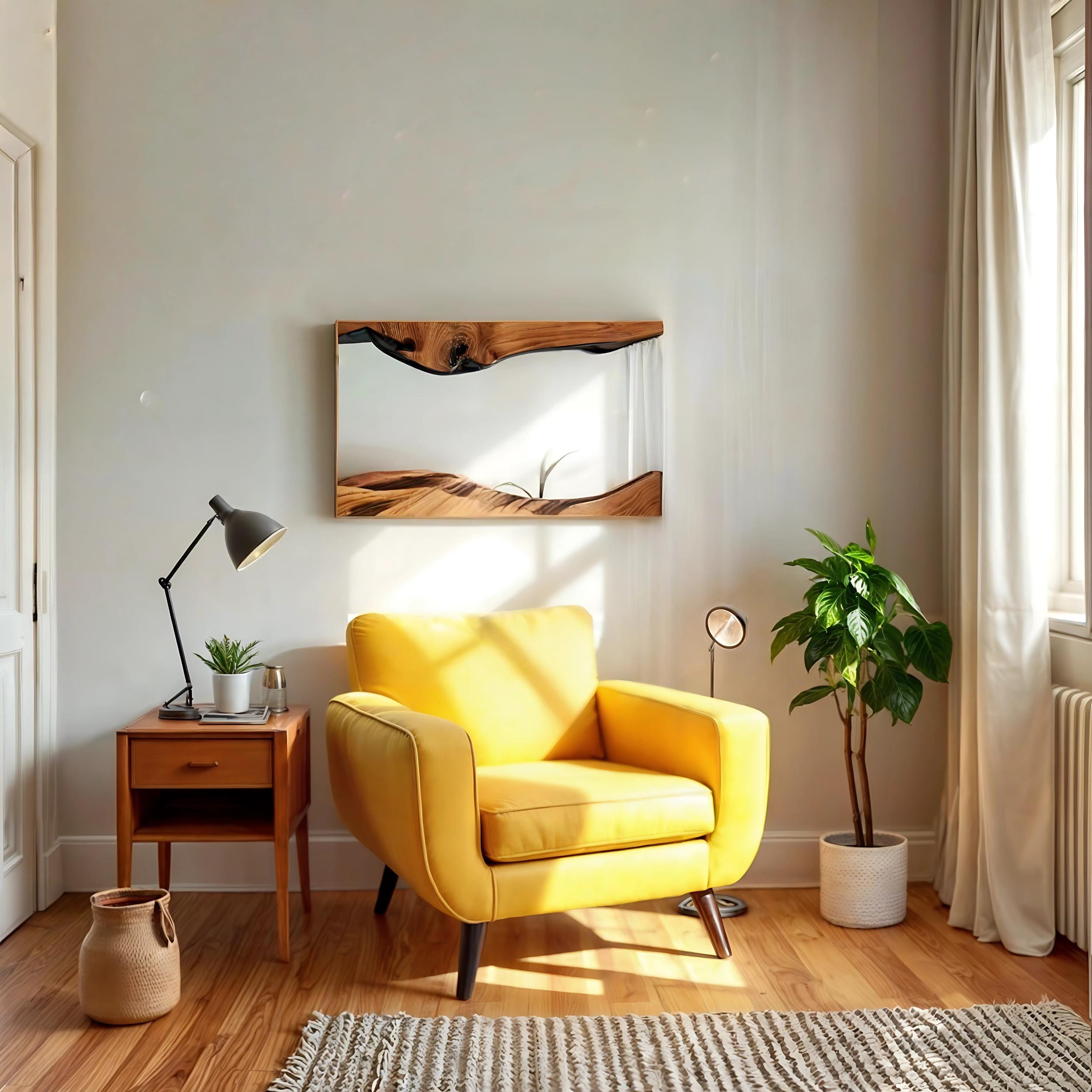 Handmade Olive Wood Natural Mirror - Wooden Live Edge Mirror - Irregular Wood Frame Decorative Mirror - Wall Live Modern Wood Mirror