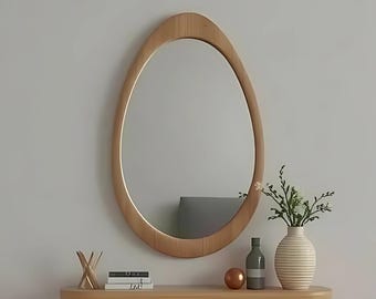 Espejo ovalado de madera hecho a mano – Decoración moderna de mediados de siglo para el hogar