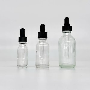 Clear Dropper Bottles / Glass Tincture - Choose Size 1/2oz, 1oz, 2oz - Essential Oils, Black Tip Glass Droppers