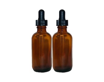 Amber Dropper Bottles / Glass Tincture - Choose Size 1/2oz, 1oz, 2oz, 4oz - Essential Oils, Black Tip Glass Droppers - UV-Resistant Glass