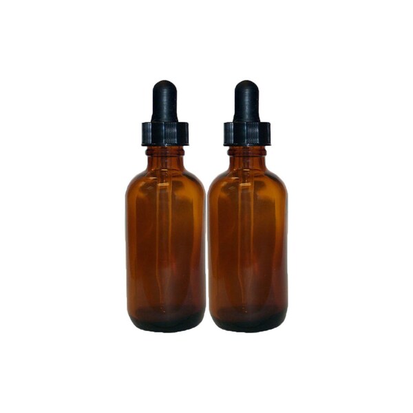 Amber Dropper Bottles / Glass Tincture - Choose Size 1/2oz, 1oz, 2oz, 4oz - Essential Oils, Black Tip Glass Droppers - UV-Resistant Glass