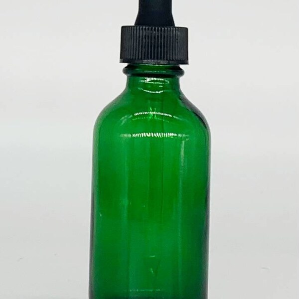 Green 2oz Dropper Bottles / Glass Tincture - Essential Oils, Black Tip Glass Droppers - UV-Resistant Glass