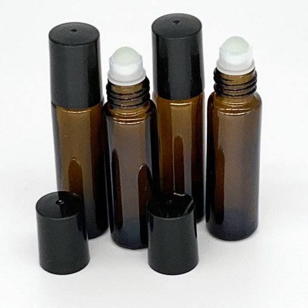 10ml Amber Roller Ball Bottle - Choose Stainless Steel or Glass Rollers - Great for Perfumes and Essential Oils