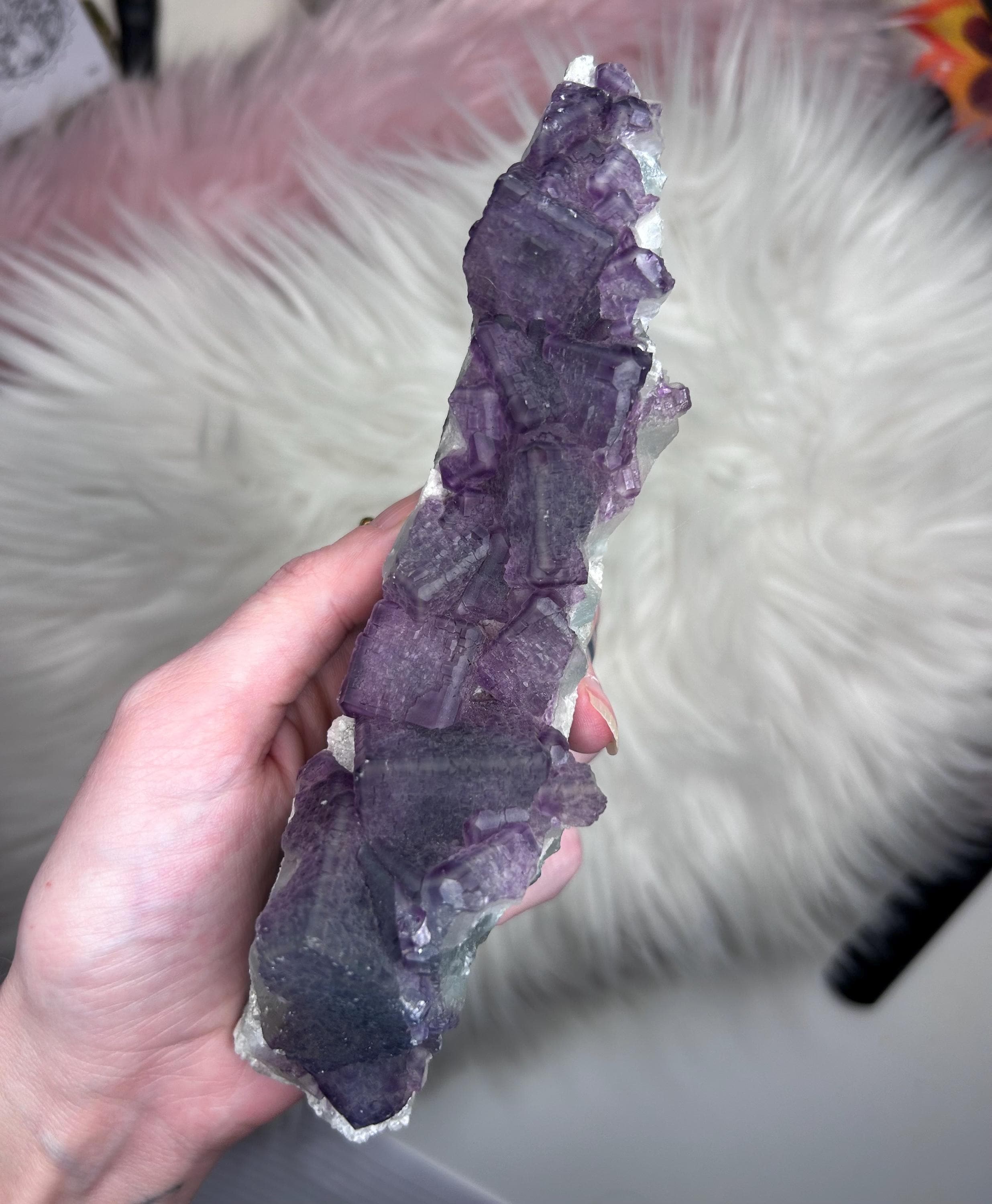 Big natural cubical purple Fluorite mineral specimen • healing crystals • rare natural display crystal mineral • collection • bohemian home