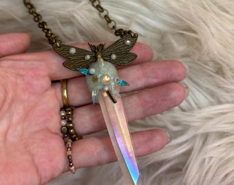 Angel Aura Libelle Kristall Punkt Halskette Fee magisch Schmuck