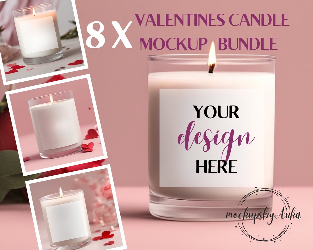 8x Valentines White Candle Mockup Bundle, Candle Mockup, Clear Candle