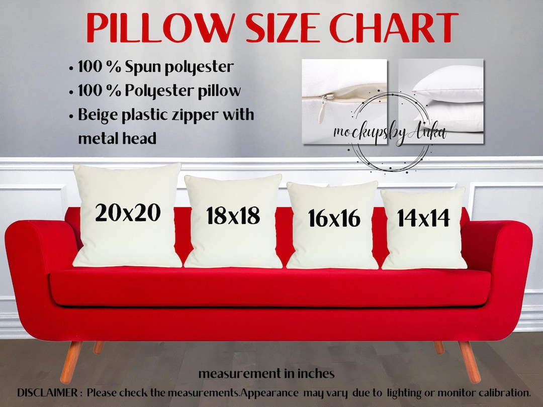 2 X Pillow Mockup Size Chart, Square Pillow Mockup, Printify Throw