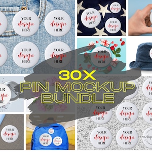 30 x Pin Button Mockup Bundle, Button Pinback Mockup, Printify Round Pin Button Mockup, Pin Mockup, Button Mockup, Name tag Mockup