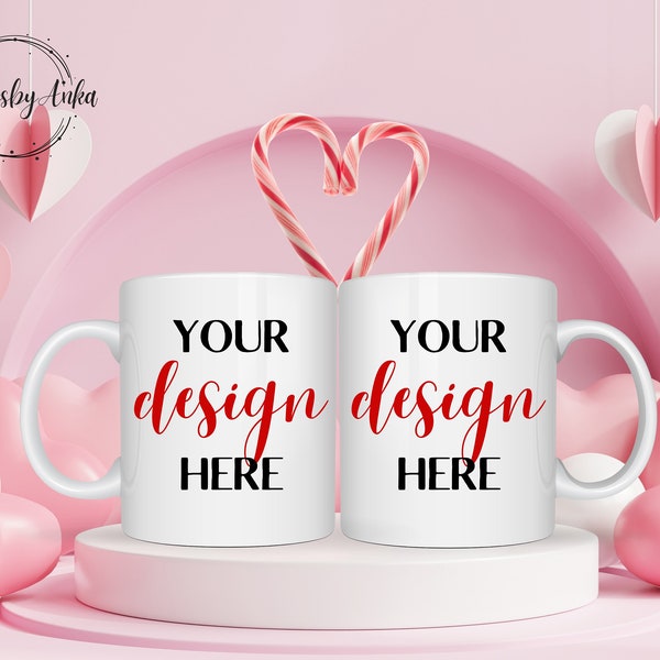 Valentines Day 11oz White Mug Mockup, Valentine's Day Couple Mug Mock up, 2 Mug Mockup, Mockup Mug Valentine, Both Sides Mug Mockup