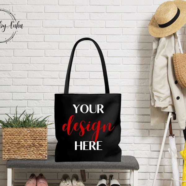 Black AOP Tote Bag Mockup, All Over Print Tote Bag Mock Up, Black Handle Tote Bag Mockup, Printify Tote Bag Mockup, Digital Download