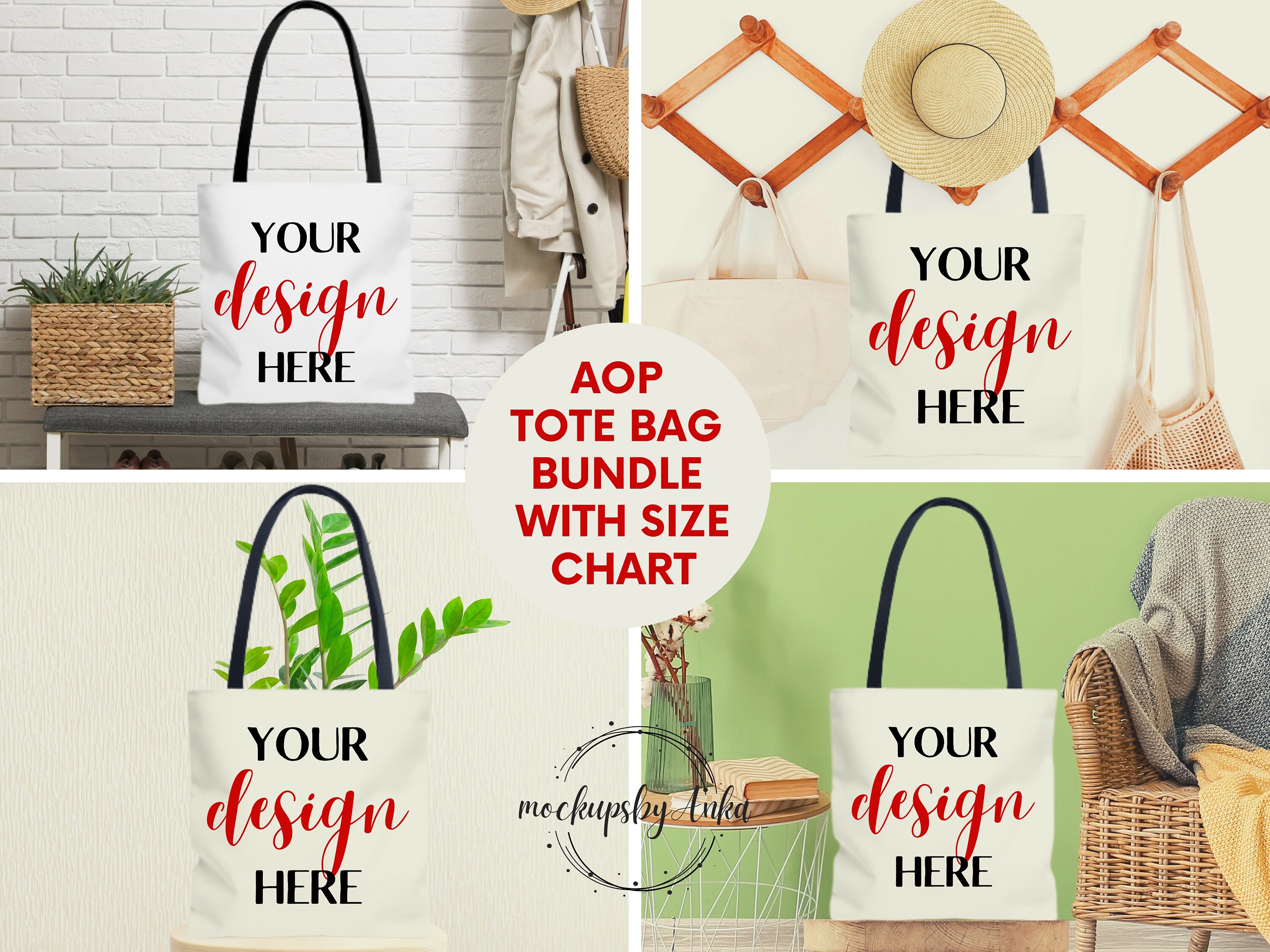AOP Tote Bag Mockup Bundle With Size Chart AOP Tote Bag Mock Etsy
