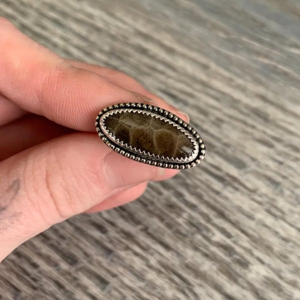 Sterling Silver Michigan petoskey Stone Ring Size 7