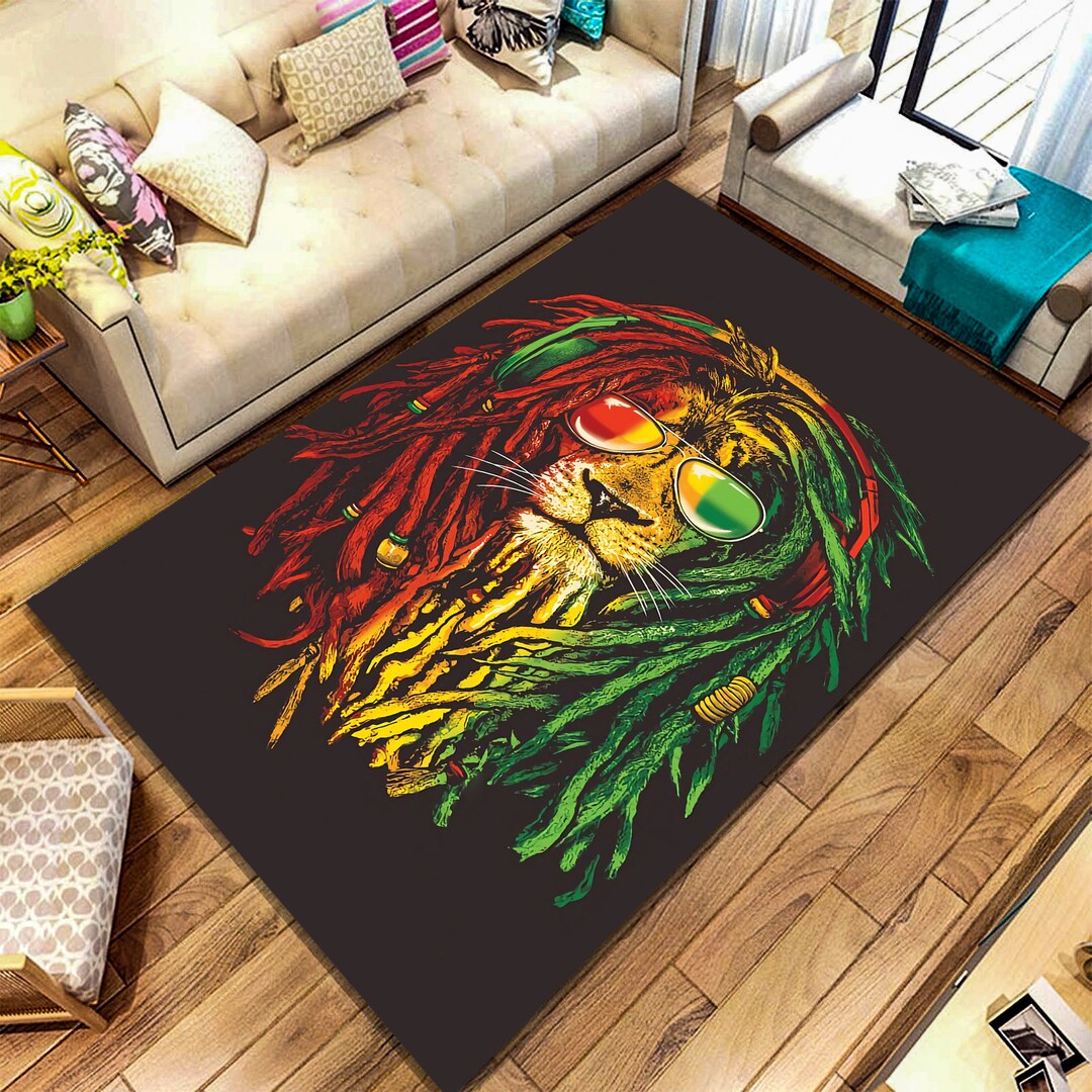 Rasta Lion Rug Reggae Rug Jamaican Colors Popular Rug Etsy