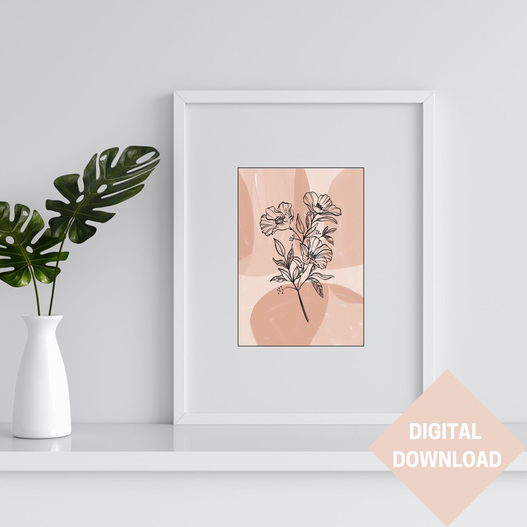 Vintage Botanical Line Art | Floral Abstract Printable Wall Art - Etsy