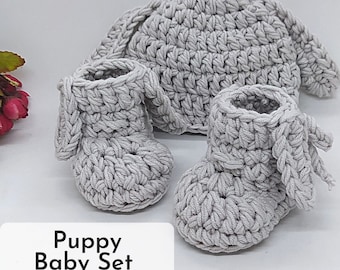 Crochet Pattern Puppy Set Baby Beanie and Booties